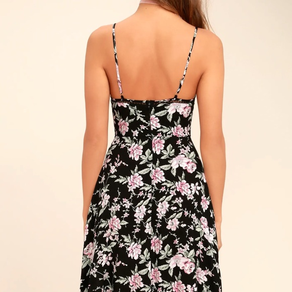 Lulus Esperanza Black Floral Print Midi Dress - Size L - Picture 2 of 2